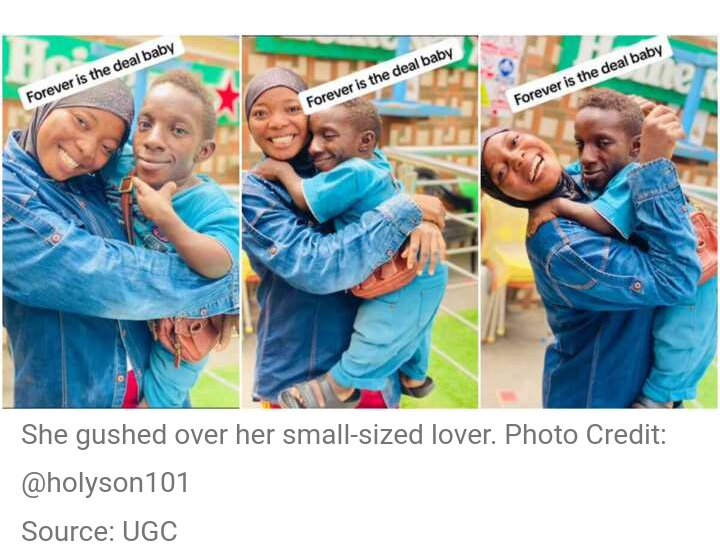 Many React: "Love Is Blind" A Lady Carries A Small-Sized Lover Who Looks Like A 7-Year-Old Boy In A Video.