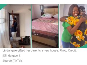 A Nigerian lady surprised her parents with a new house, generating a buzz and showcasing her emotional connection to her family.